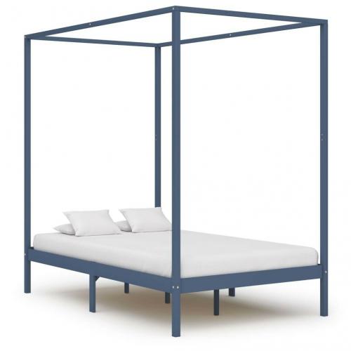 Canopy Bed Frame Grey Solid Pine Wood 120x200 cm-283276