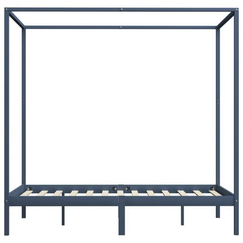 Canopy Bed Frame Grey Solid Pine Wood 120x200 cm-283276