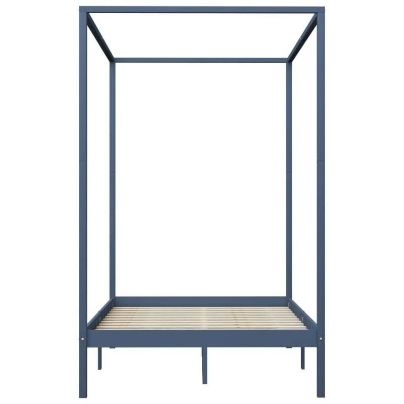 Canopy Bed Frame Grey Solid Pine Wood 120x200 cm-283276
