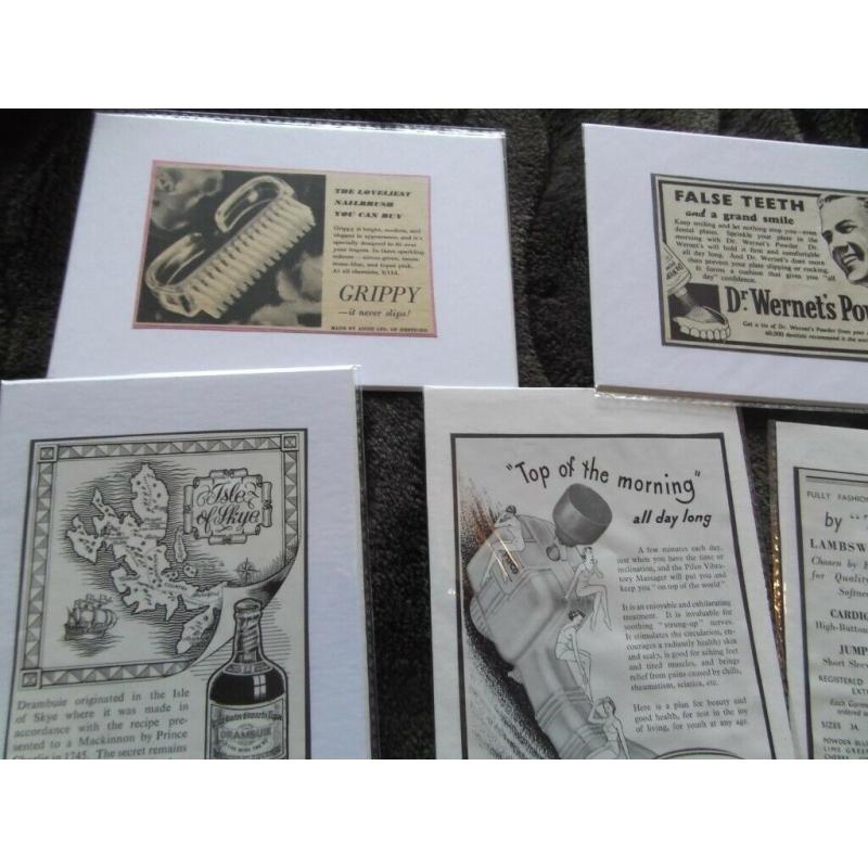 CLEARANCE SALE 17 vintage adverts on mounts for framing - BN in individual packs (MP#21)