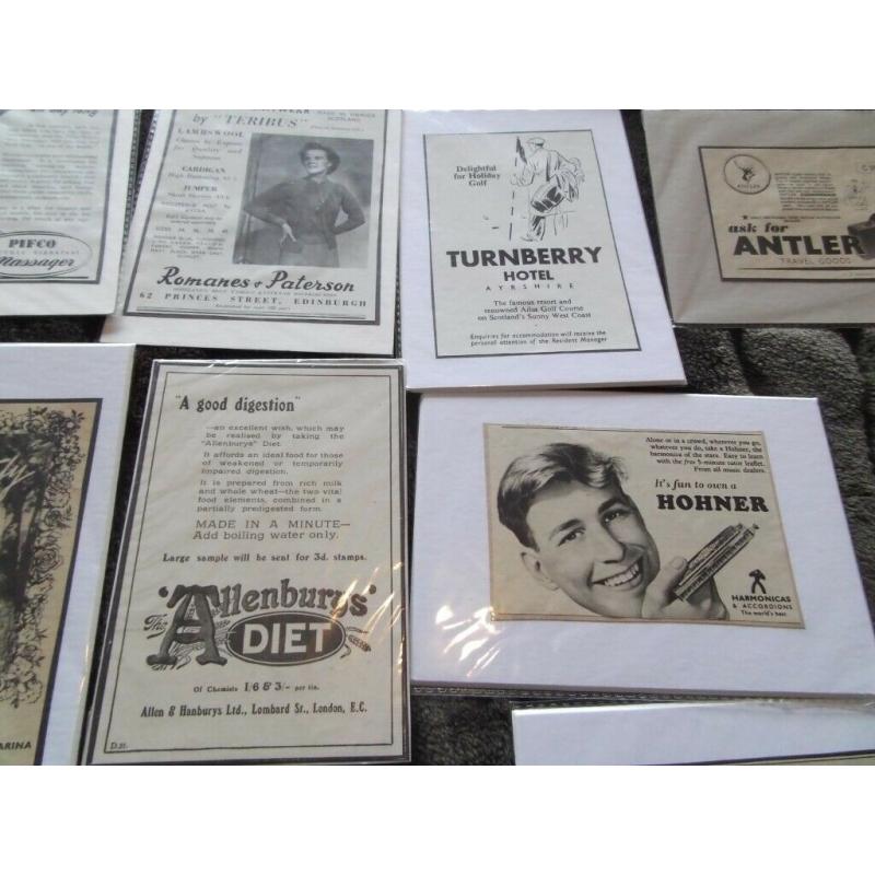 CLEARANCE SALE 17 vintage adverts on mounts for framing - BN in individual packs (MP#21)