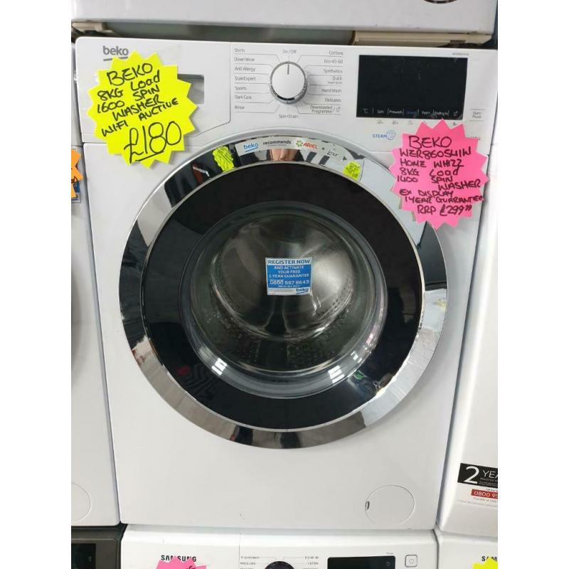 Ex display beko 8kg load 1600 spin washing machine