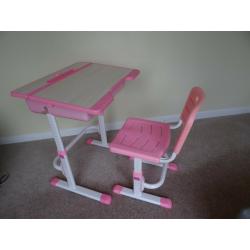 Height adjustable childs pink study desk with lifting lid & storage plus Chair