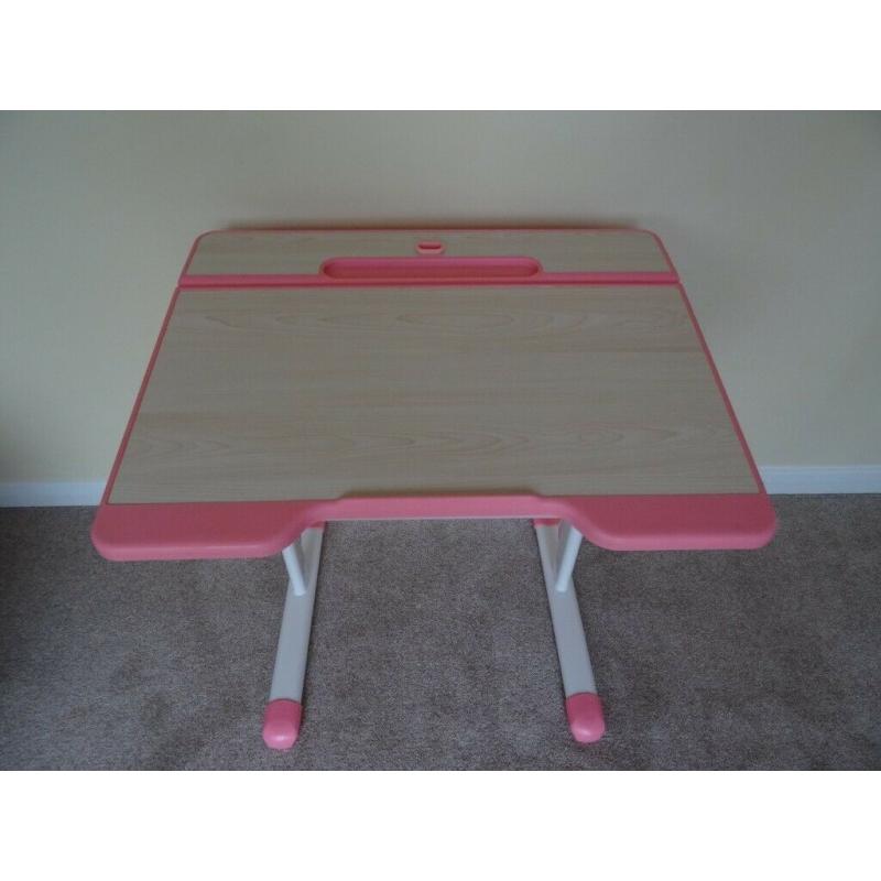 Height adjustable childs pink study desk with lifting lid & storage plus Chair