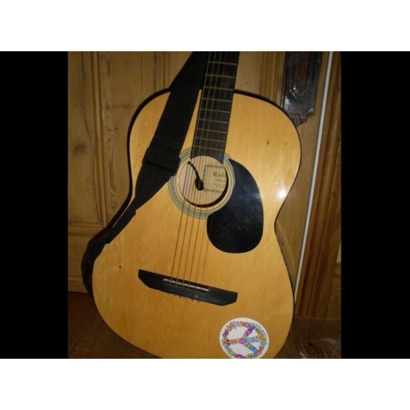 ROLLINS DREADNOUGHT ACOUSTIC GUITAR WITH CASE AND STRAP