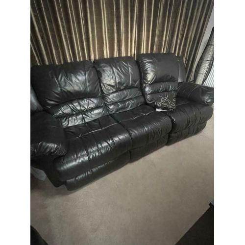 2 x 3 seater black leather sofas