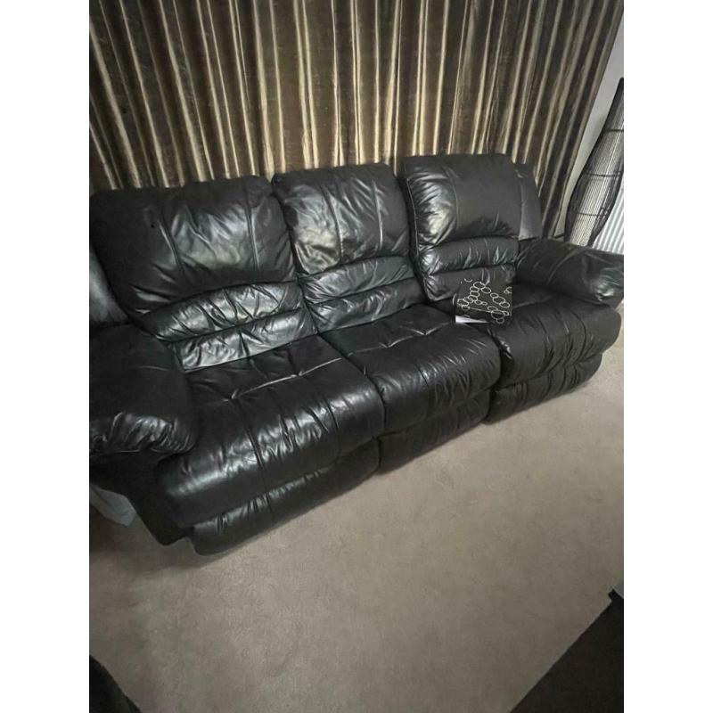 2 x 3 seater black leather sofas