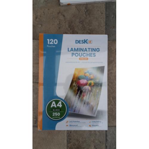 deskit 120 x A4 250microns laminating pouches