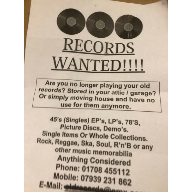 RECORDS WANTED ESSEX AND LONDON BEST PRICES LP,s 45,s 50s - COLLECTION & SAME DAY CASH PAYMENT