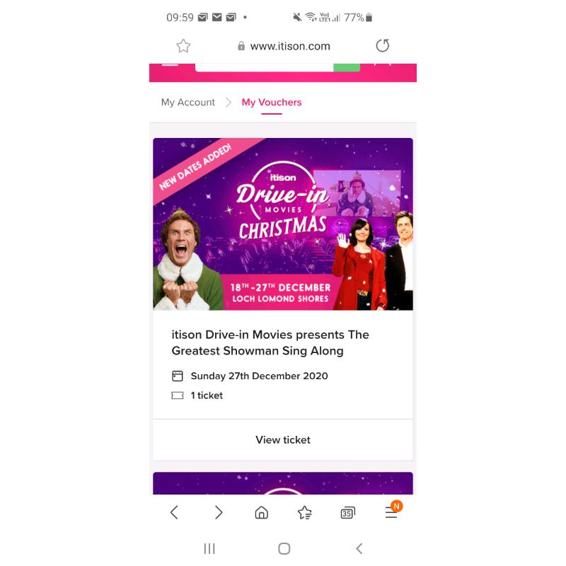 1 ticket for Itison Drive-In Movie...Greatest Showman...Sun 27 Dec