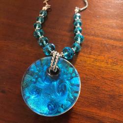 Murano Glass Blue Multi Colour with Foil Inclusions Pendant Statement Necklace