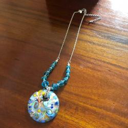 Murano Glass Blue Multi Colour with Foil Inclusions Pendant Statement Necklace
