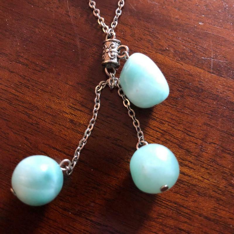 Pretty Vintage Retro Rare Pale Blue Moonstone? Long Necklace Festival Party Prom