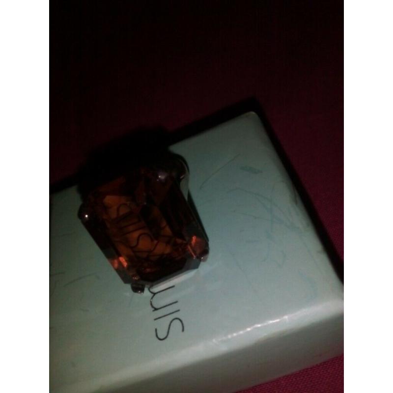 Silver ring with cognac quartz stone