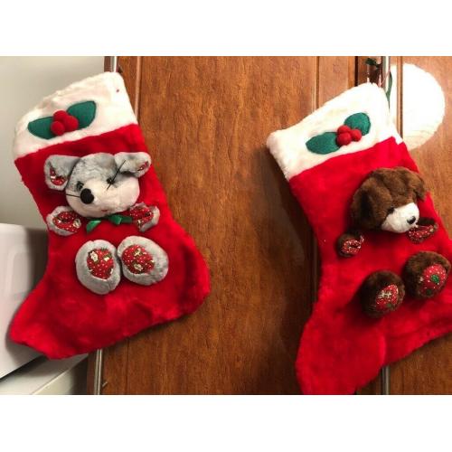 2 x 3D Christmas Stockings ~ Puppy ~ Mouse
