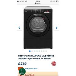 New Black Hoover Tumble Dryer