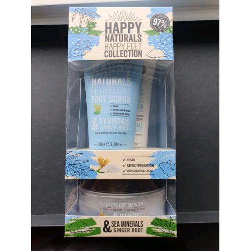 Happy Naturals Happy Feet Collection Scrub, Bath Salts, Cream Gift Set