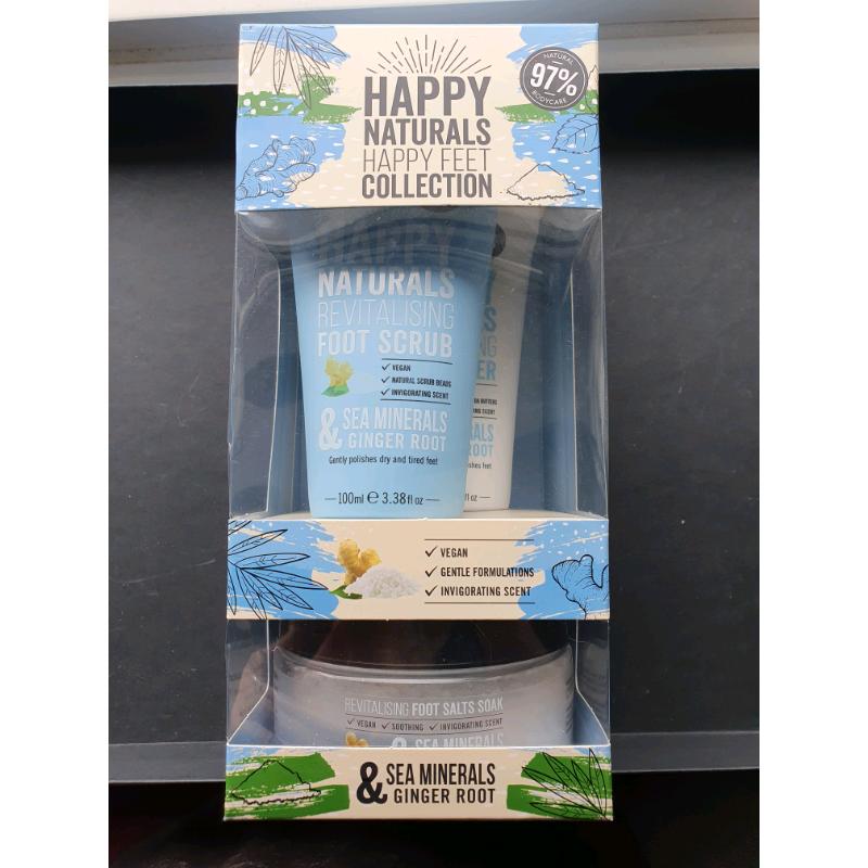 Happy Naturals Happy Feet Collection Scrub, Bath Salts, Cream Gift Set
