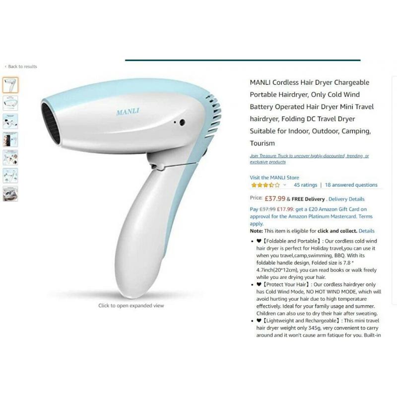 ?New?Cordless Hair Dryer, cold wind??10, with Purchase price ?37.99?
