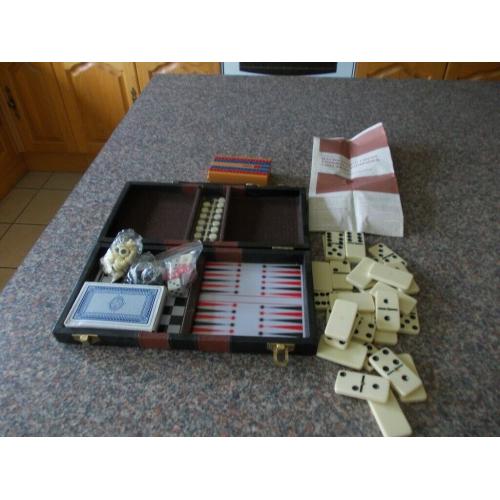 Travel set Backgammon chess cribbage dominoes and checkers good condition