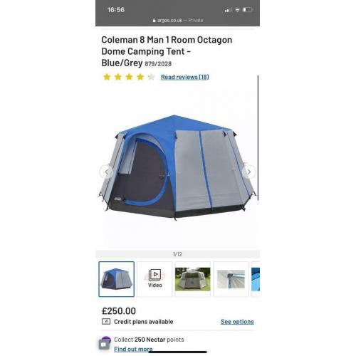 Coleman 8 Man 1 Room Octagon Dome Camping Tent - Blue/Grey