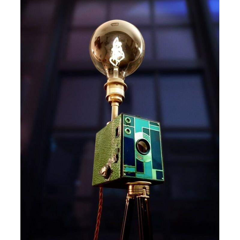 Upcycled Vintage 1930s Art Deco Kodak Beau Blue Tripod Lamp