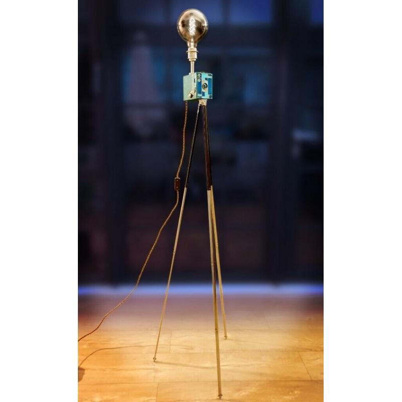 Upcycled Vintage 1930s Art Deco Kodak Beau Blue Tripod Lamp