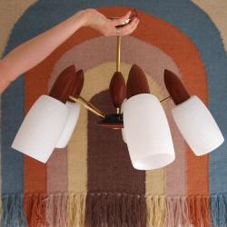 Mid Century Vintage Teak /Milk Glass Ceiling Light