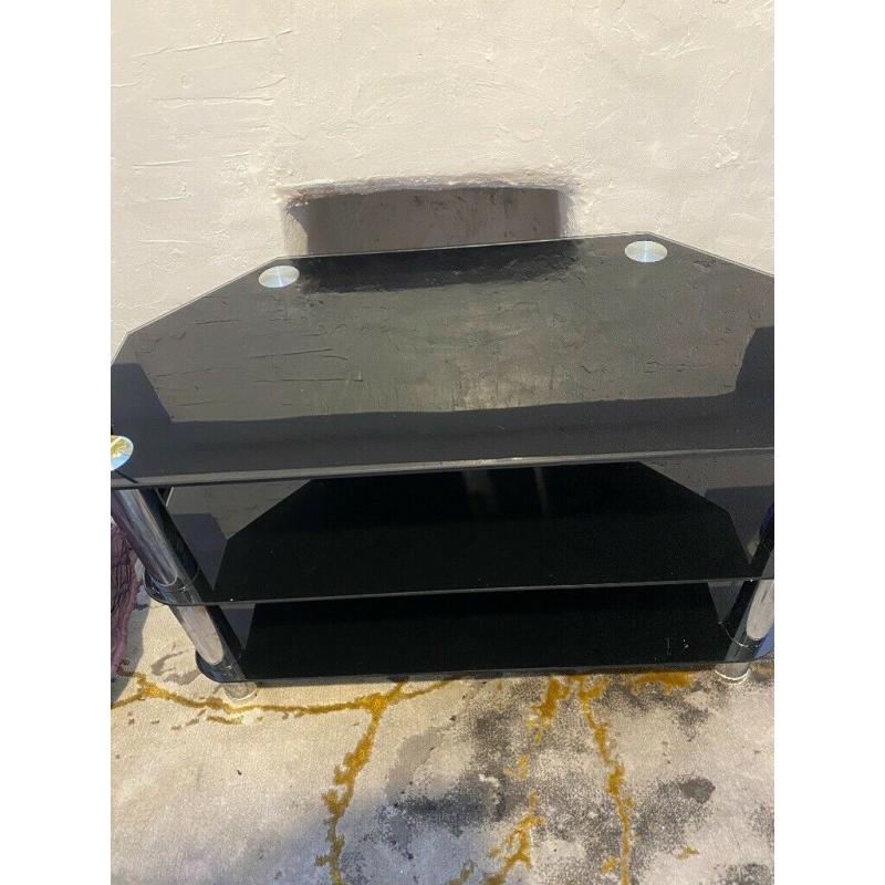 Black glass corner tv stand
