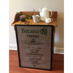 Coffee, cafe art. Framed coffee sack