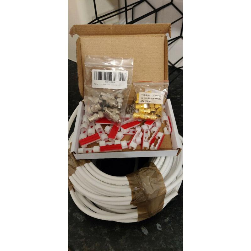 30m (98.43 ft.) HQ Satellite Coaxial Cable 130dB - White (NEW)