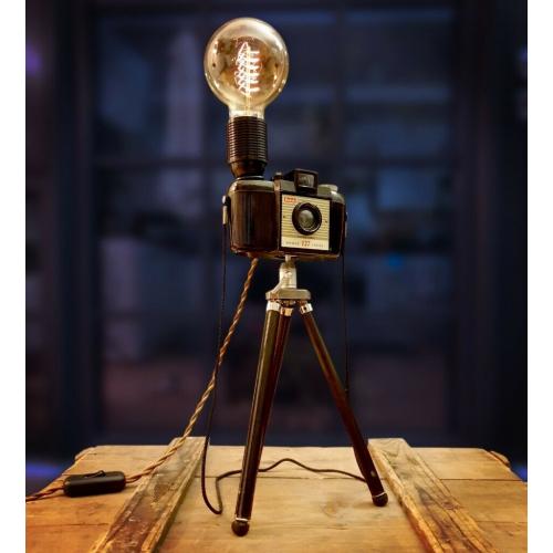 Upcycled Vintage 1950s Kodak Brownie Camera Edison Tripod Lamp