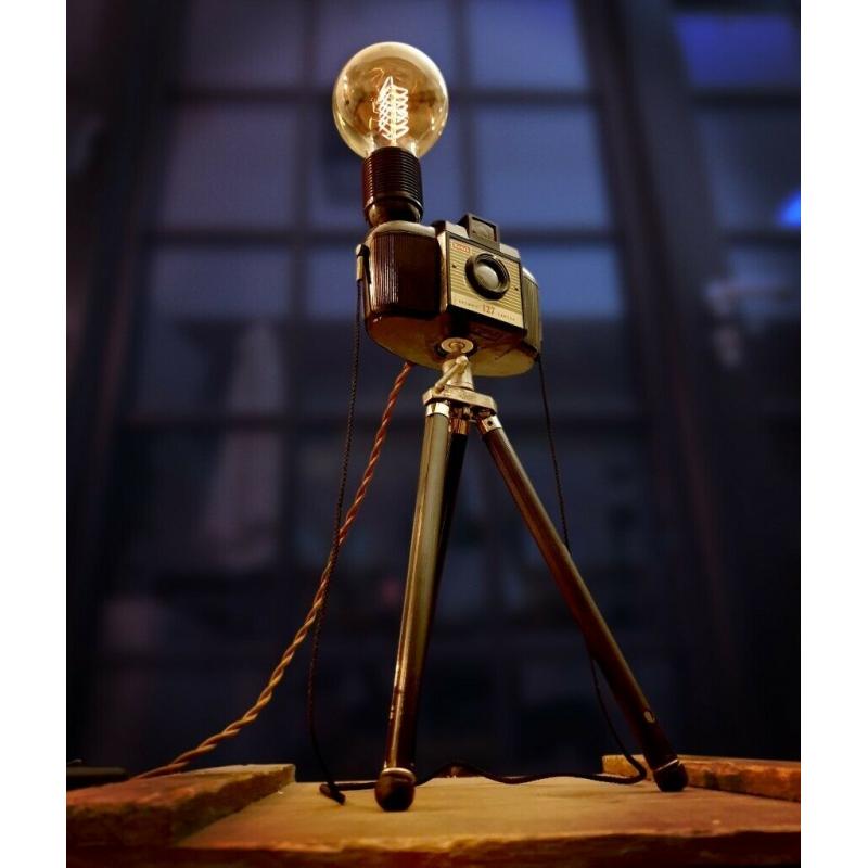 Upcycled Vintage 1950s Kodak Brownie Camera Edison Tripod Lamp