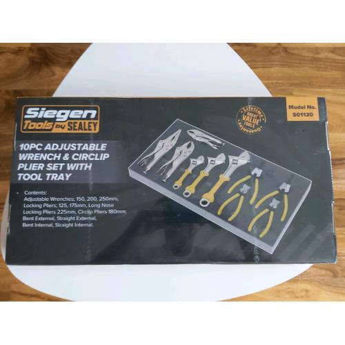 Siegen Adjustable Wrench & Circlip Plier Set 10pcs