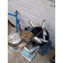 Vintage Assorted Golf Clubs, Wilson Golf Bag, and Golf Trolley
