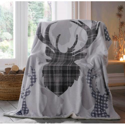 Tartan Stag Sherpa Fleece Throw